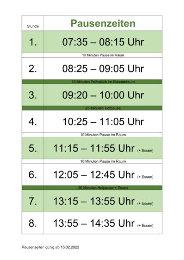 Unterrichtszeiten - regulär